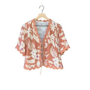 Adelyn Rae Floral Tie Front Crop Top Rayon Scalloped Light Rust Size M NWOT